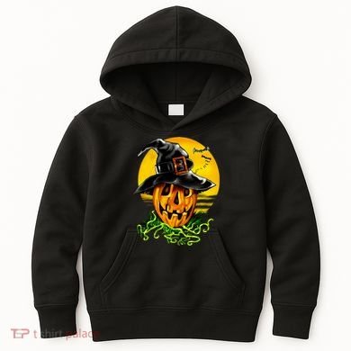 Halloween Pumpkin Wearing Witch Hat Kids Hoodie