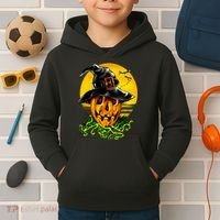 Halloween Pumpkin Wearing Witch Hat Kids Hoodie thumb 2