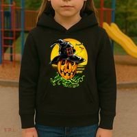 Halloween Pumpkin Wearing Witch Hat Kids Hoodie thumb 3