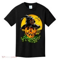 Halloween Pumpkin Wearing Witch Hat Kids T-Shirt thumb 0