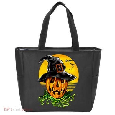 Halloween Pumpkin Wearing Witch Hat Tote Bag