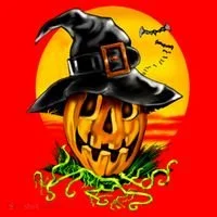 Halloween Pumpkin Wearing Witch Hat Santa Hat thumb 1