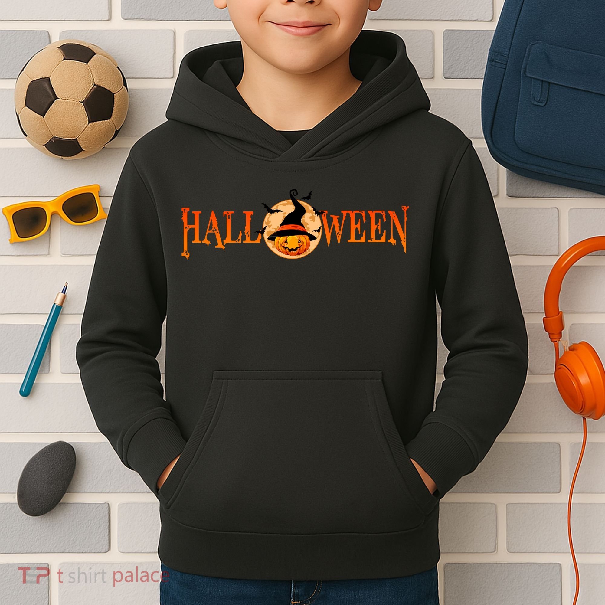 Halloween Pumpkin Witch Logo Kids Hoodie
