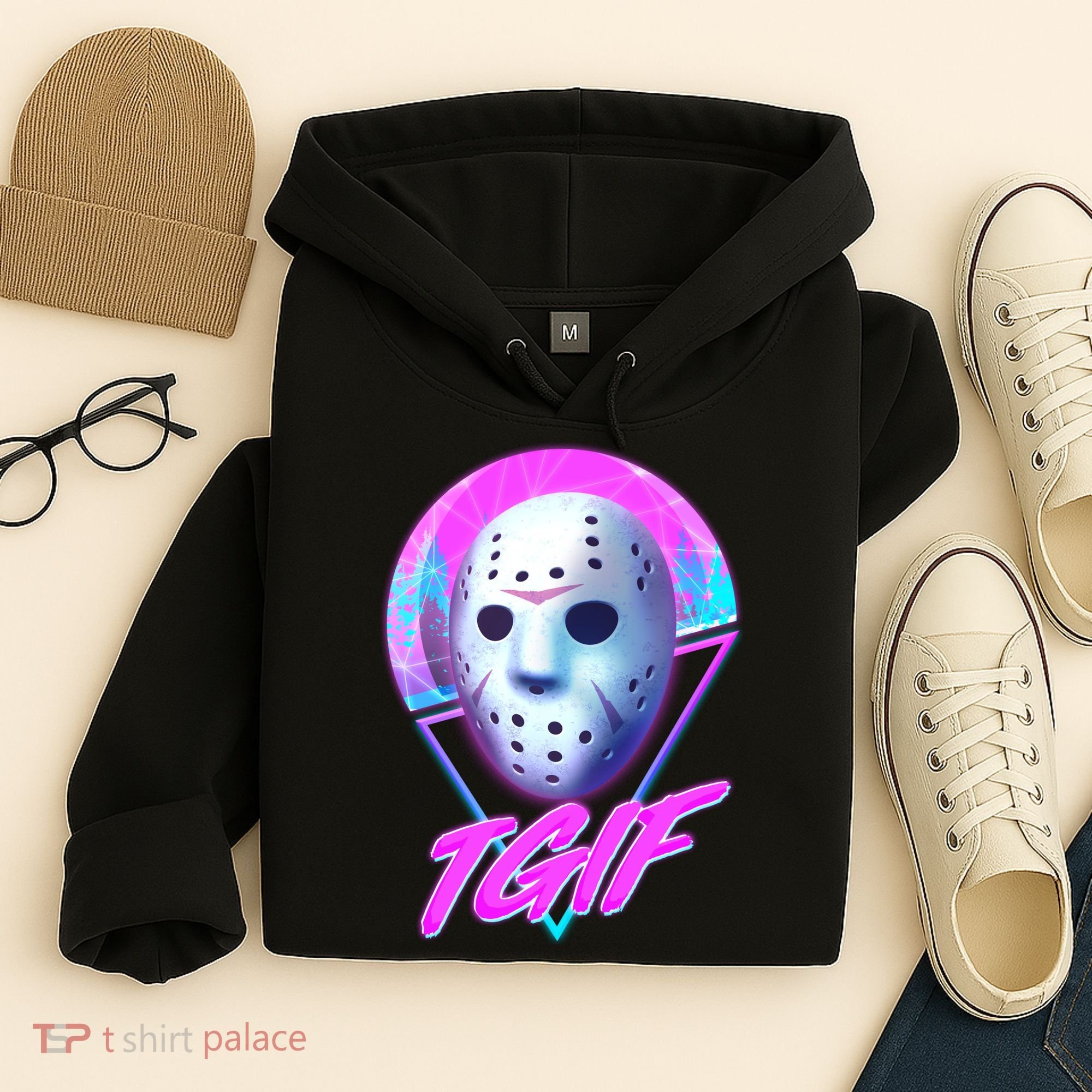 Halloween Retro 80's TGIF Jason Mask Hoodie