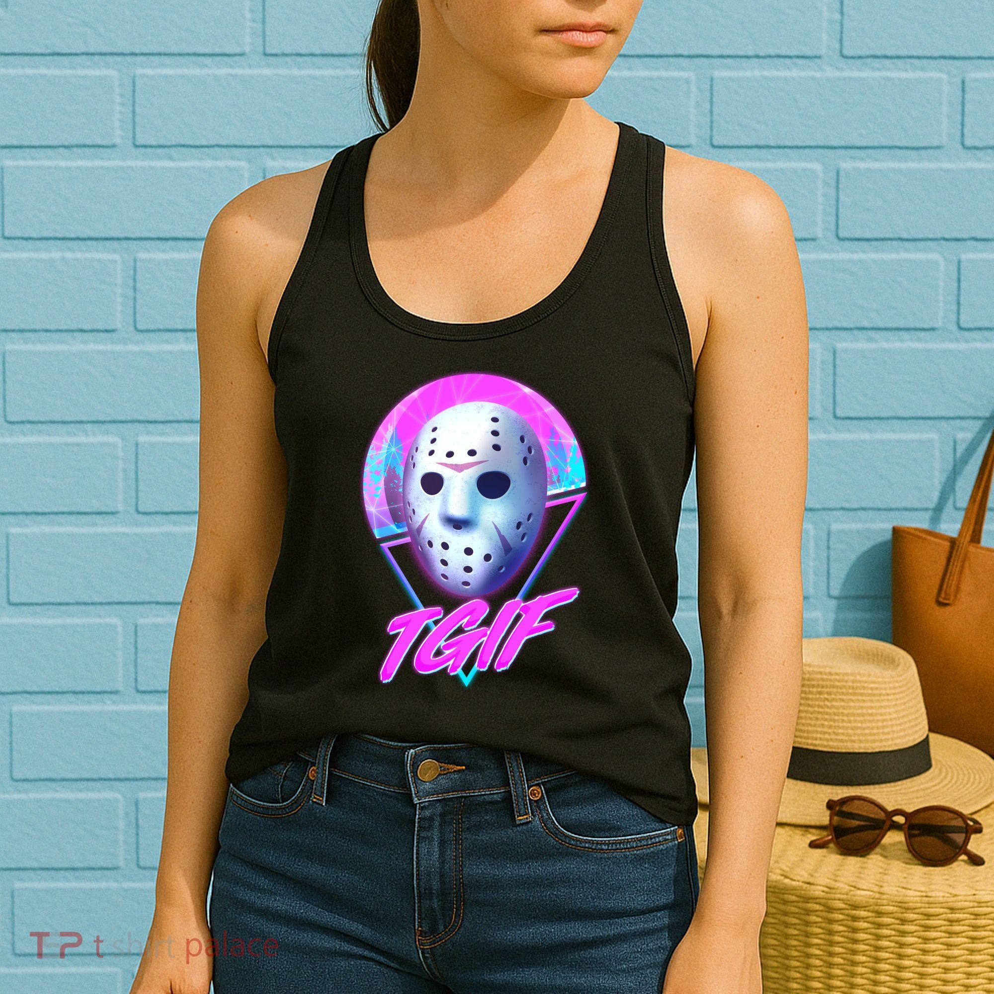 Halloween Retro 80's TGIF Jason Mask Women's Tank Top
