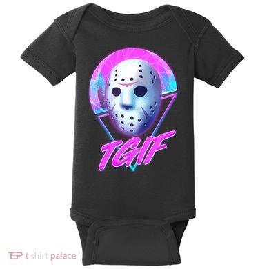 Halloween Retro 80's TGIF Jason Mask Baby Bodysuit