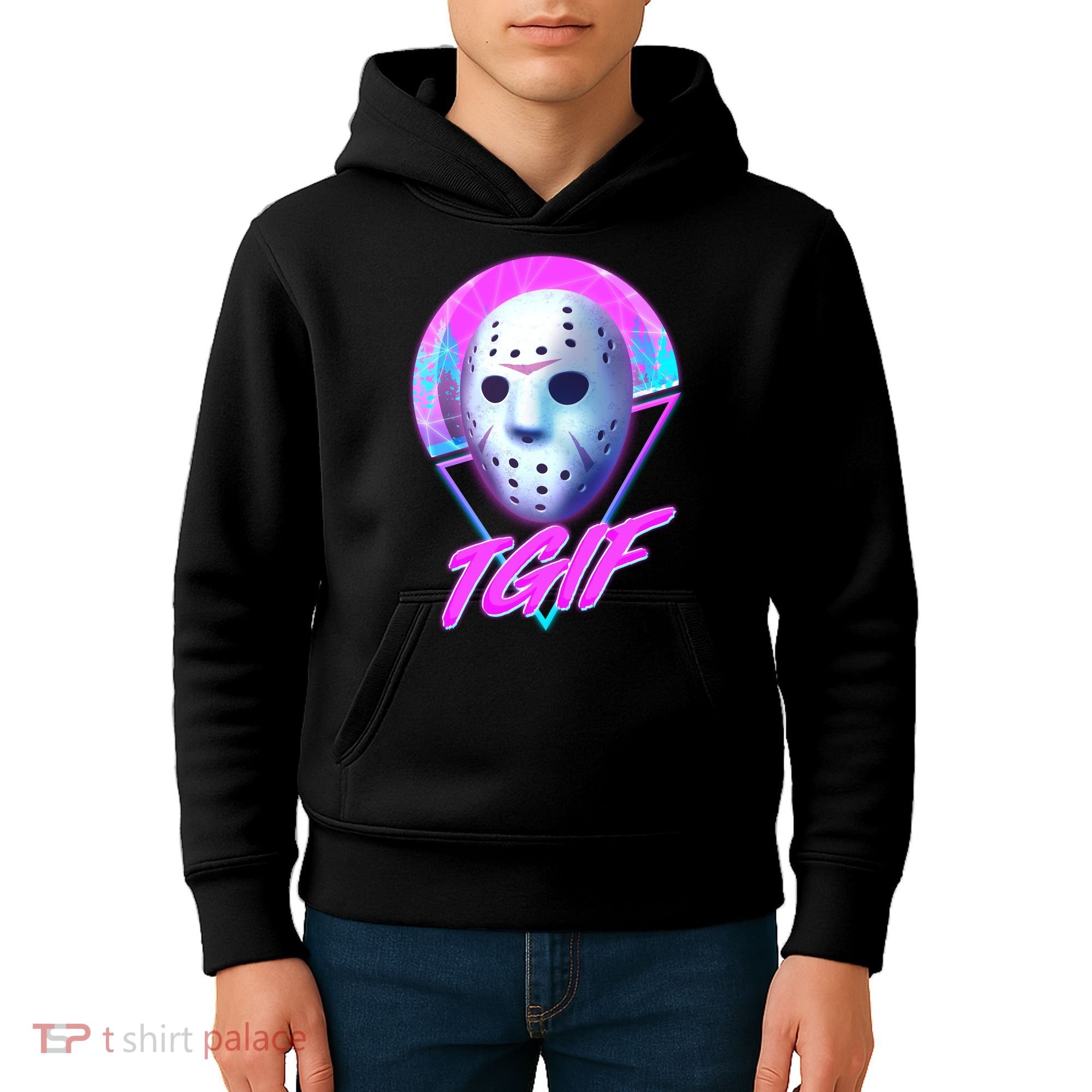 Halloween Retro 80's TGIF Jason Mask Kids Hoodie