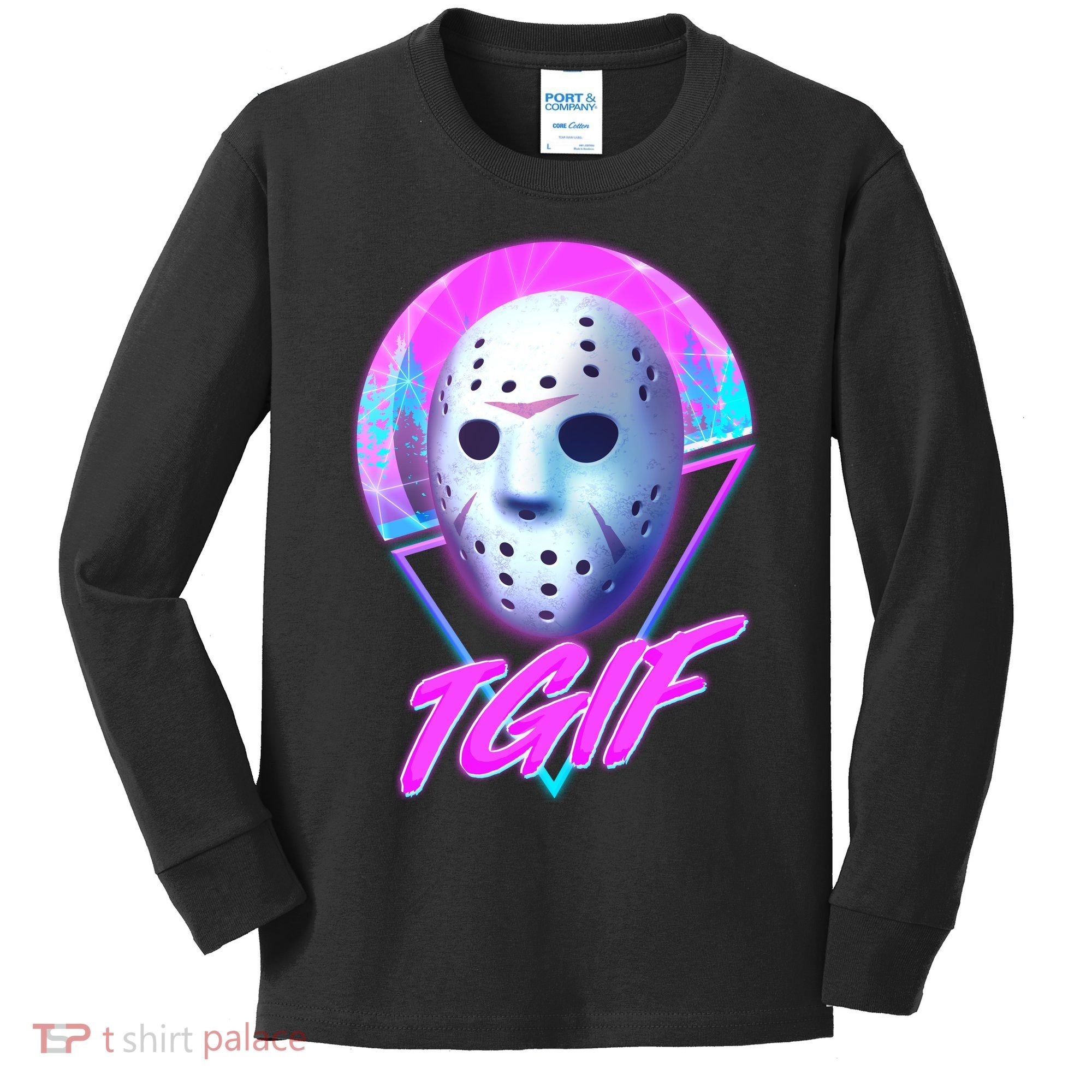 Halloween Retro 80's TGIF Jason Mask Kids Long Sleeve Shirt