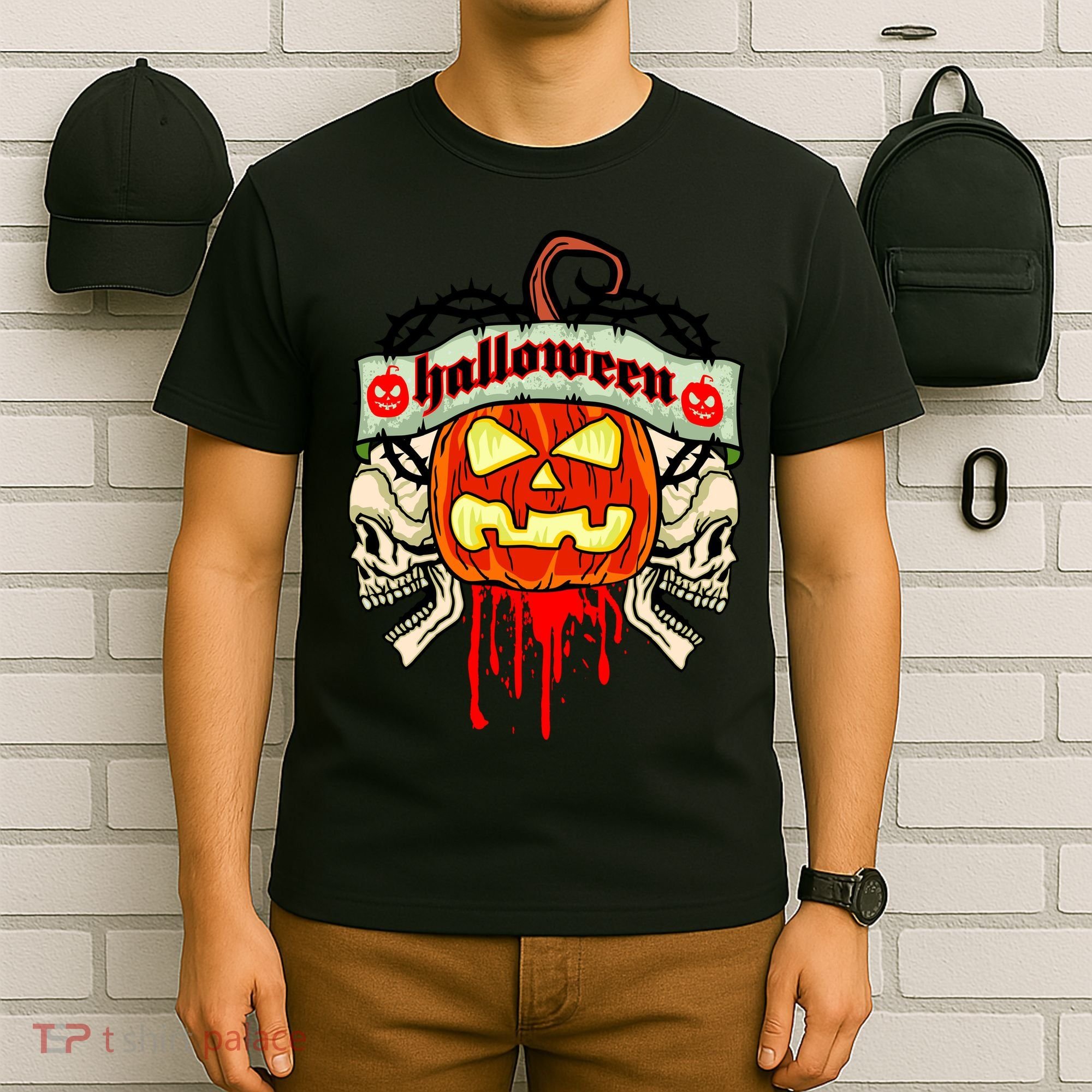 Halloween Skulls Bloody Pumpkin T-Shirt