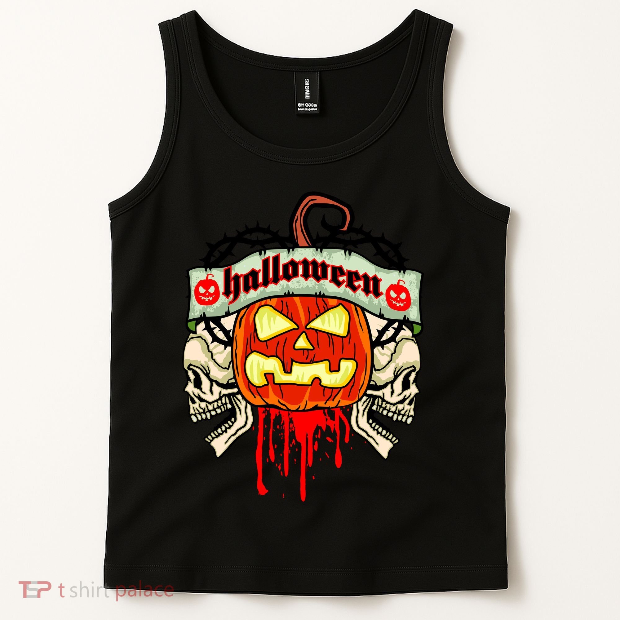Halloween Skulls Bloody Pumpkin Tank Top