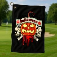 Halloween Skulls Bloody Pumpkin Golf Towel thumb 1