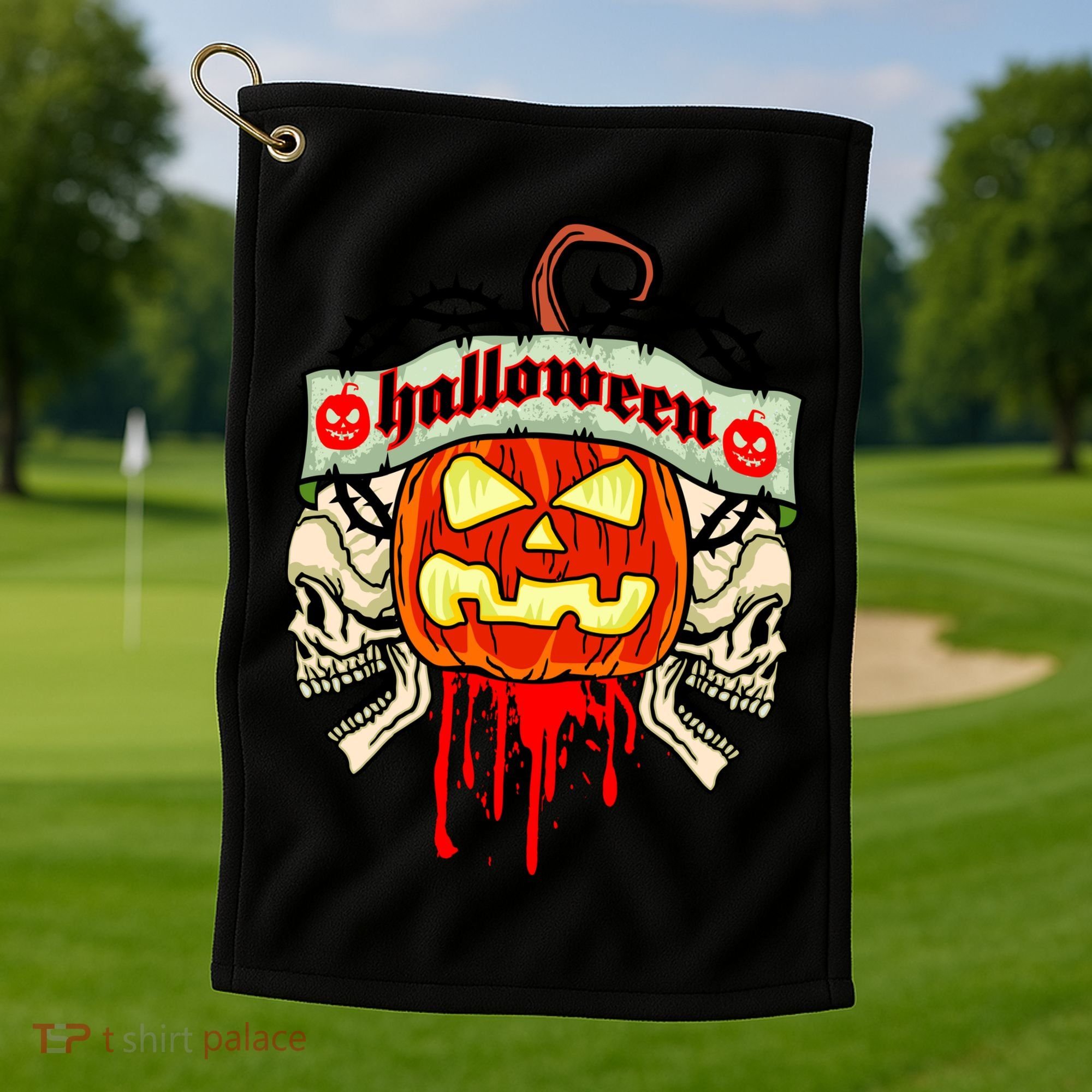 Halloween Skulls Bloody Pumpkin Golf Towel