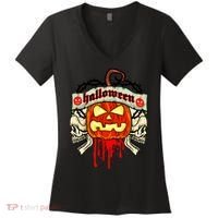 Halloween Skulls Bloody Pumpkin Women's V-Neck T-Shirt thumb 0