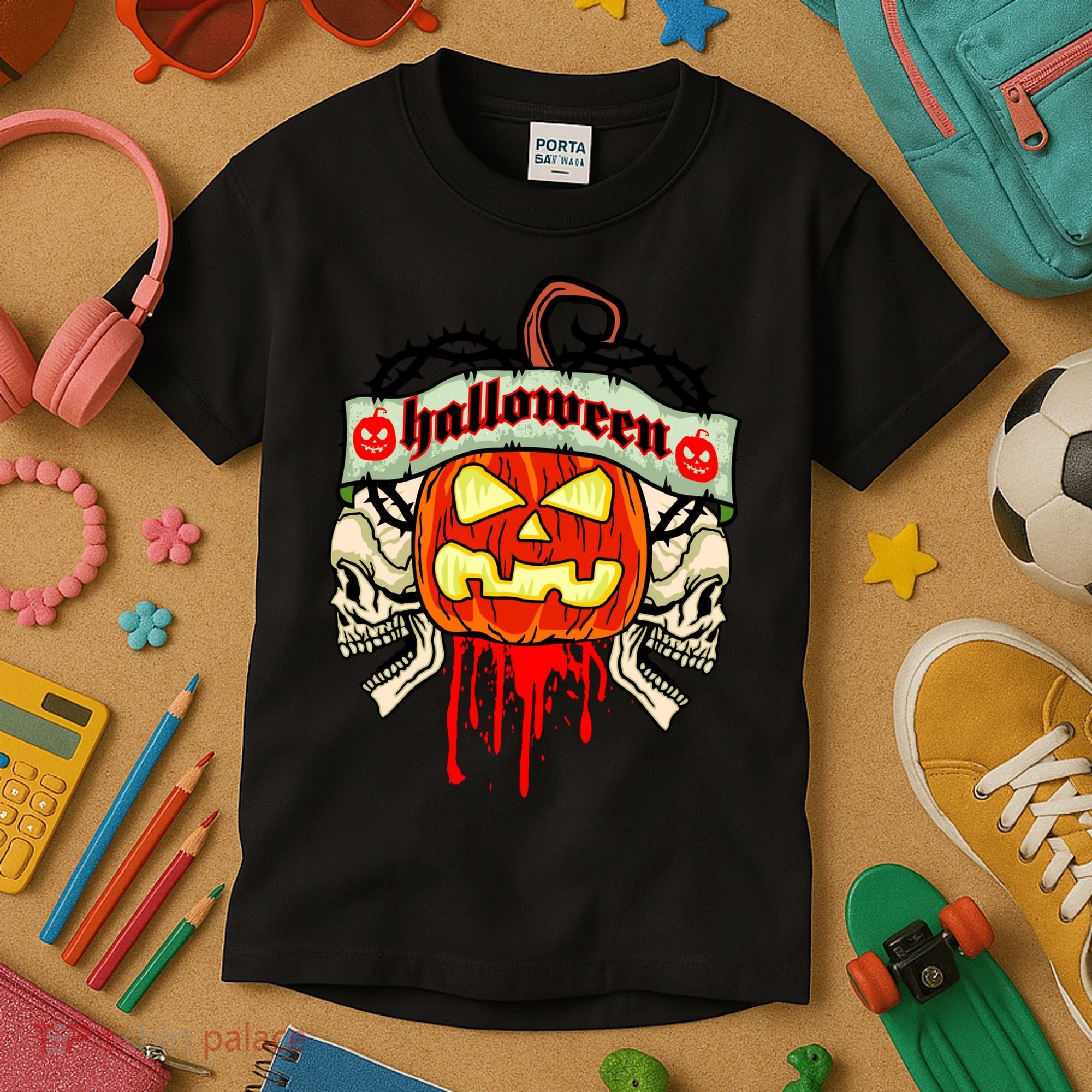 Halloween Skulls Bloody Pumpkin Kids T-Shirt