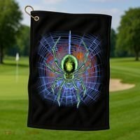 Halloween Spiderweb Creepy Spider Golf Towel thumb 1