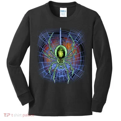 Halloween Spiderweb Creepy Spider Kids Long Sleeve Shirt