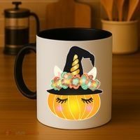 Halloween Uni-Pumpkin Sparkly Cute Coffee Mug thumb 4