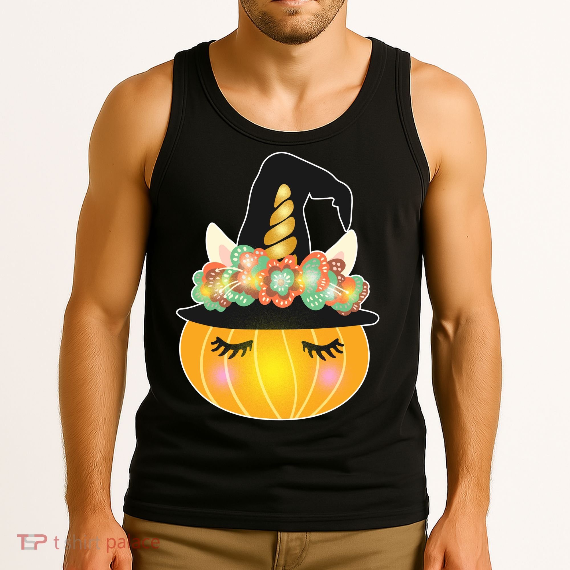 Halloween Uni-Pumpkin Sparkly Cute Tank Top
