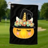 Halloween Uni-Pumpkin Sparkly Cute Golf Towel thumb 1