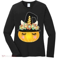 Halloween Uni-Pumpkin Sparkly Cute Women's Long Sleeve Shirt thumb 0