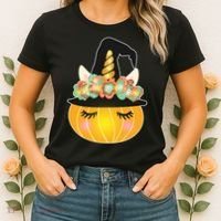 Halloween Uni-Pumpkin Sparkly Cute Women's T-Shirt thumb 2