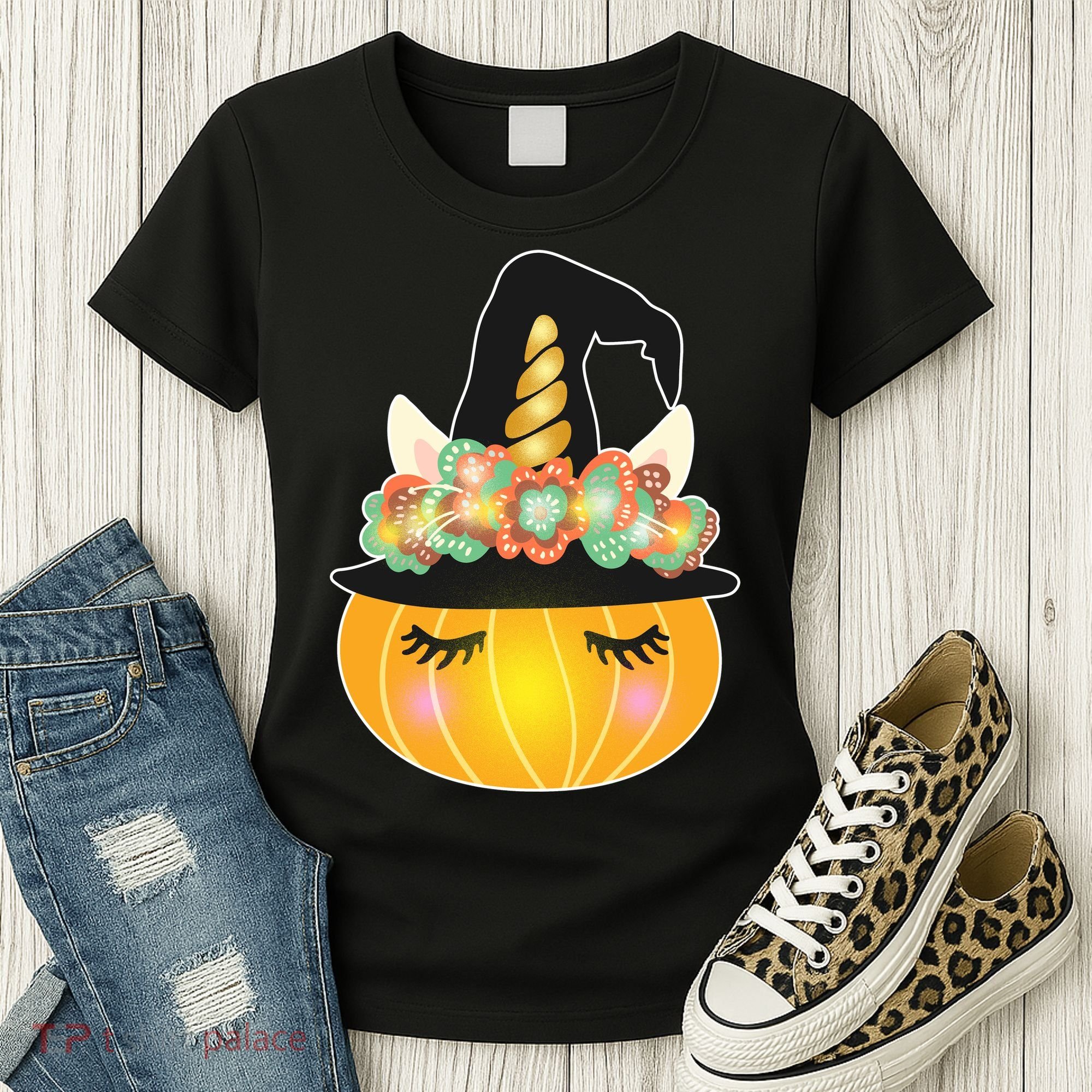 Halloween Uni-Pumpkin Sparkly Cute Women's T-Shirt