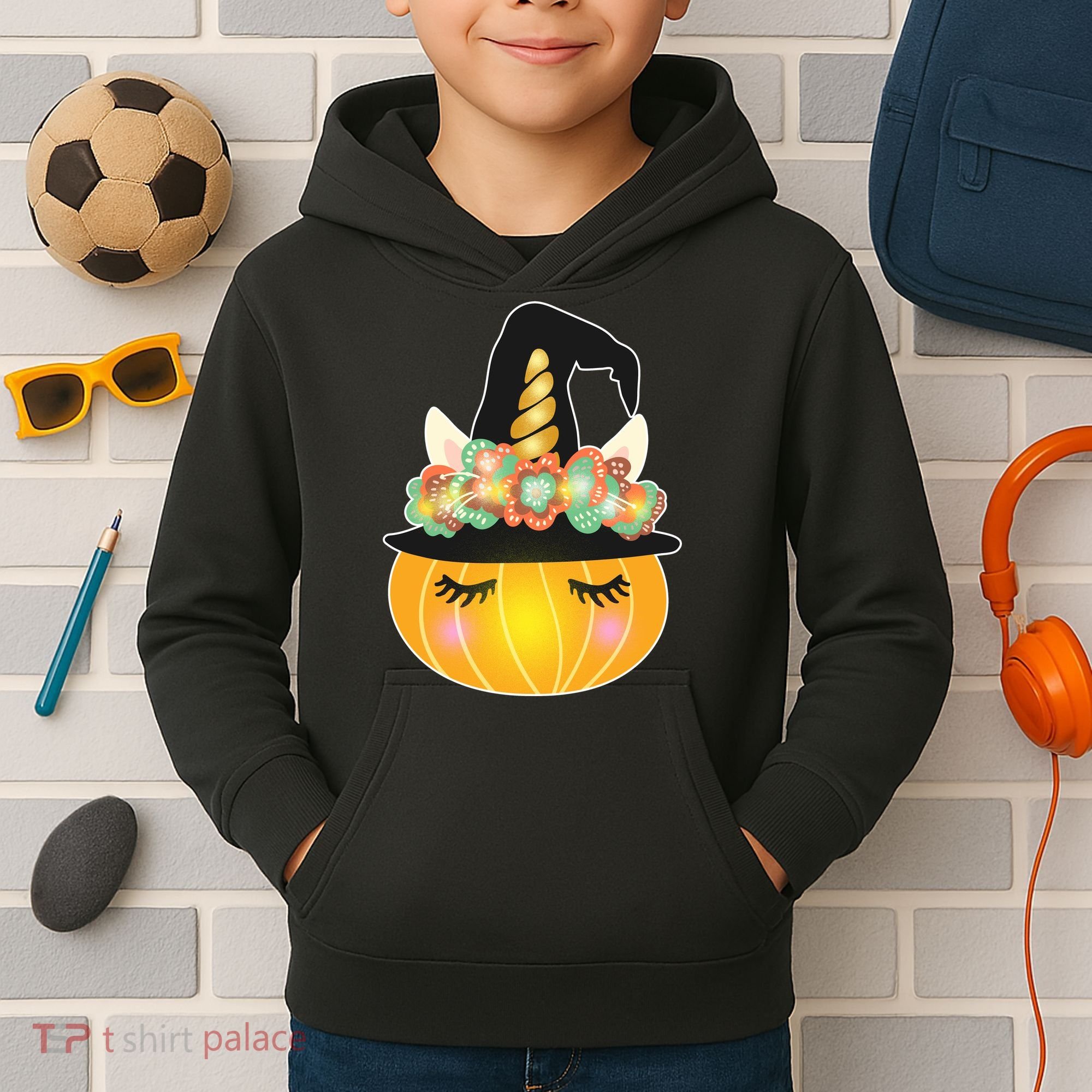 Halloween Uni-Pumpkin Sparkly Cute Kids Hoodie