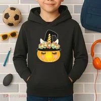 Halloween Uni-Pumpkin Sparkly Cute Kids Hoodie thumb 2