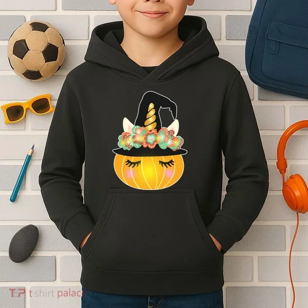 Halloween Uni-Pumpkin Sparkly Cute Kids Hoodie
