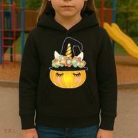 Halloween Uni-Pumpkin Sparkly Cute Kids Hoodie thumb 3