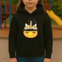Halloween Uni-Pumpkin Sparkly Cute Kids Hoodie thumb 3