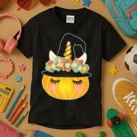 Halloween Uni-Pumpkin Sparkly Cute Kids T-Shirt thumb 3