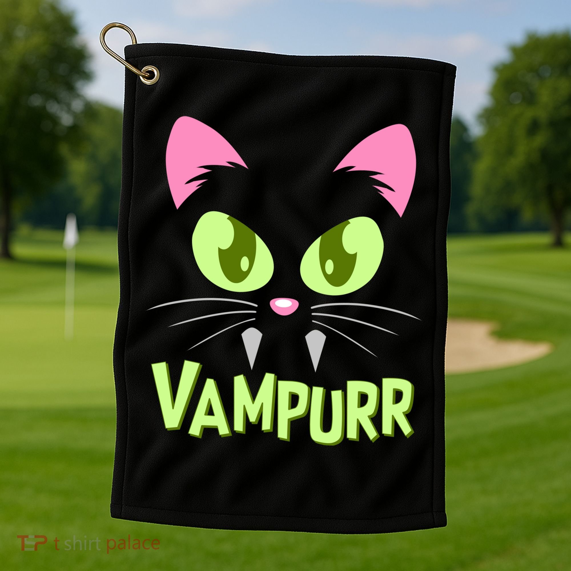 Halloween Vampurr Funny Cat Golf Towel