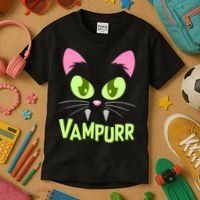 Halloween Vampurr Funny Cat Kids T-Shirt thumb 3