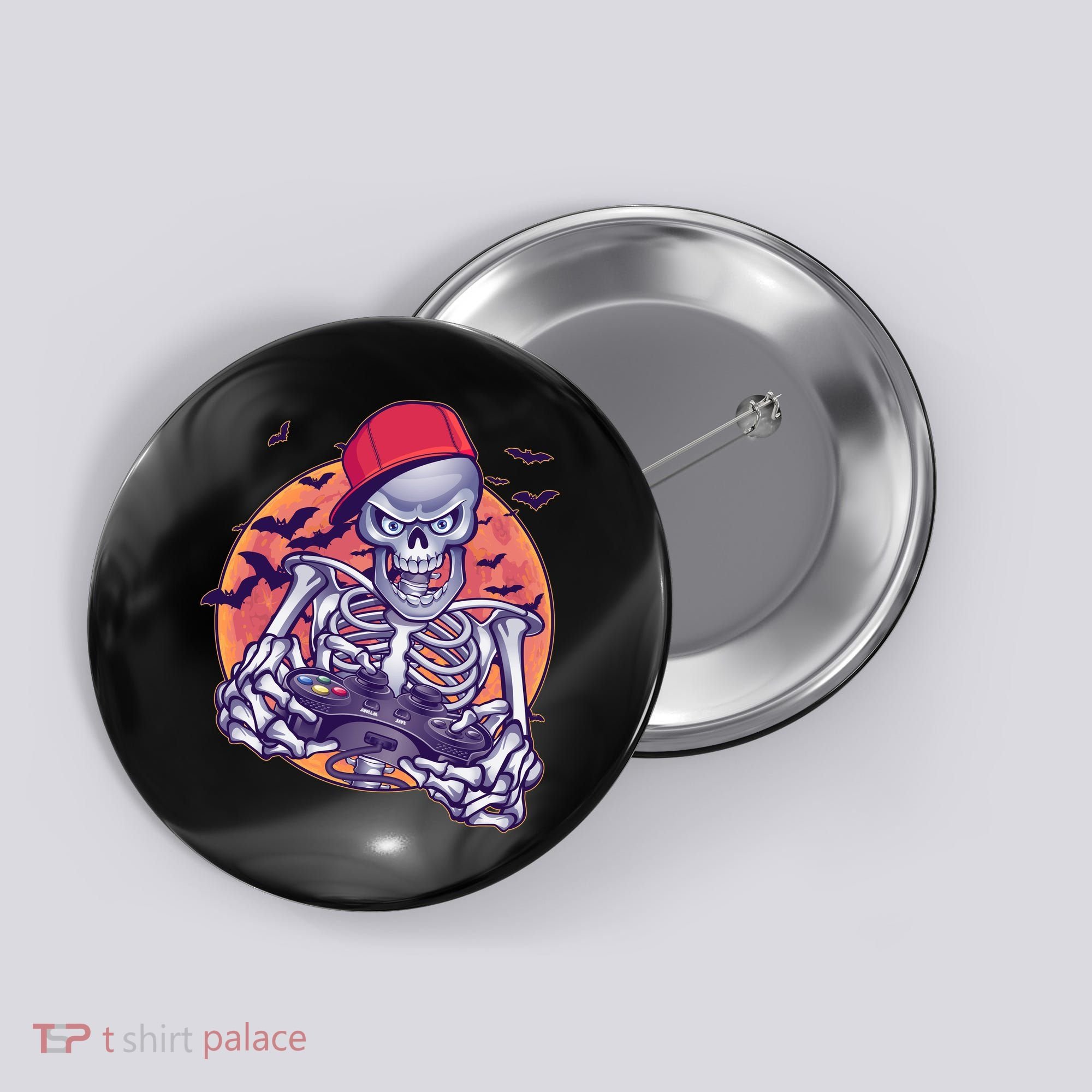 Halloween Video Gamer Skeleton Button