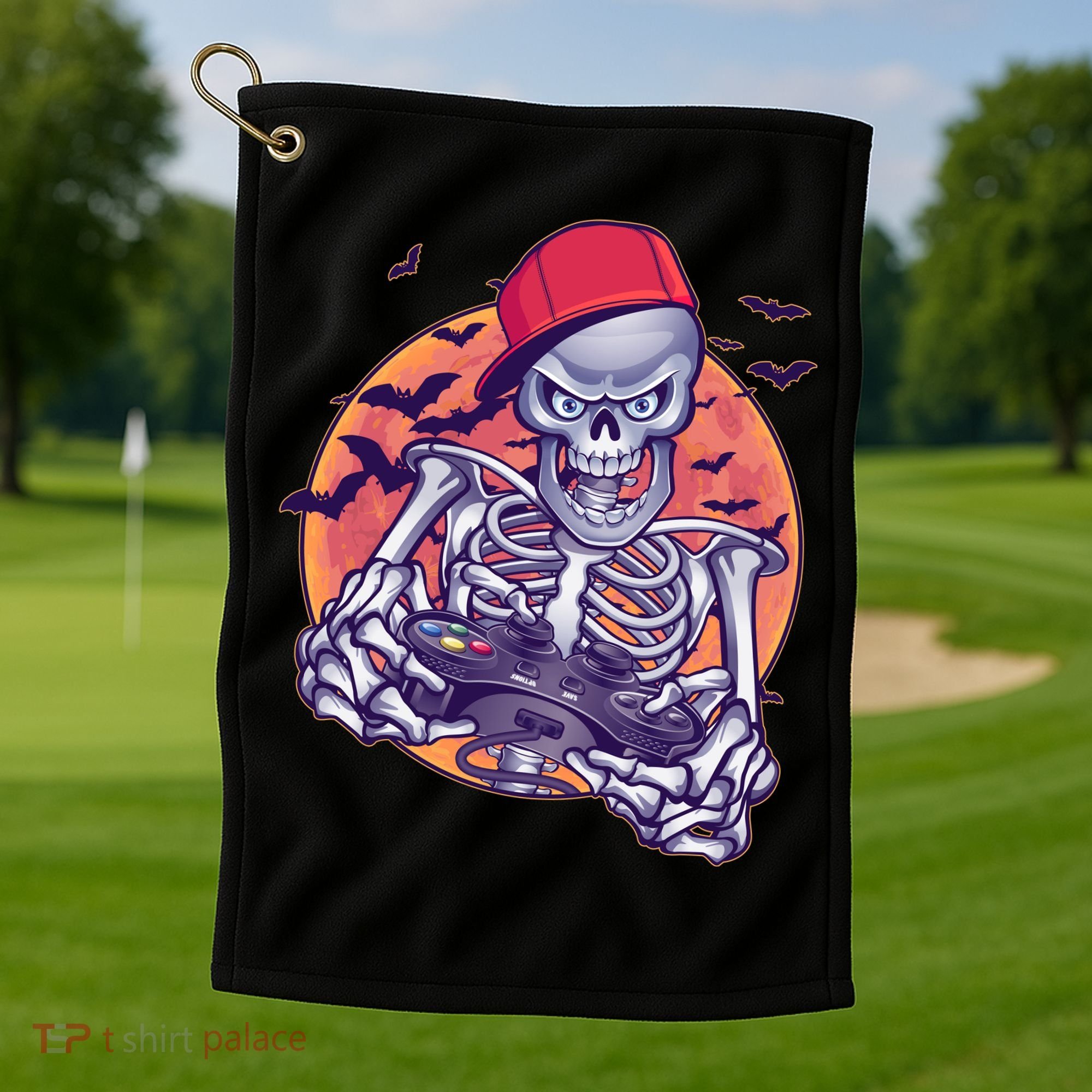 Halloween Video Gamer Skeleton Golf Towel