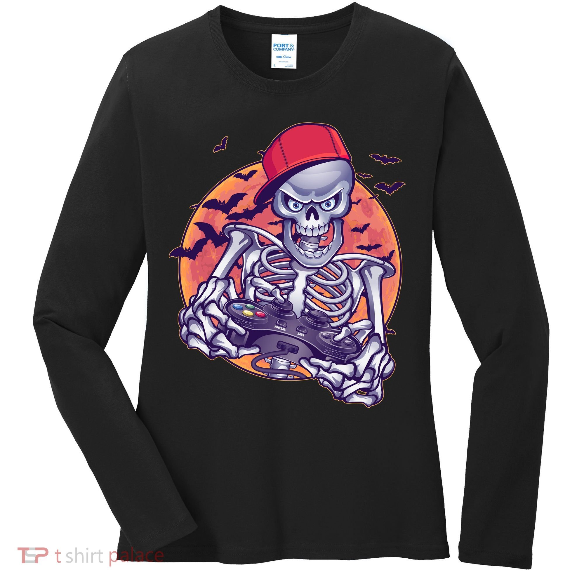 Halloween Video Gamer Skeleton Women's Long Sleeve Shirt