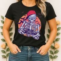 Halloween Video Gamer Skeleton Women's T-Shirt thumb 2