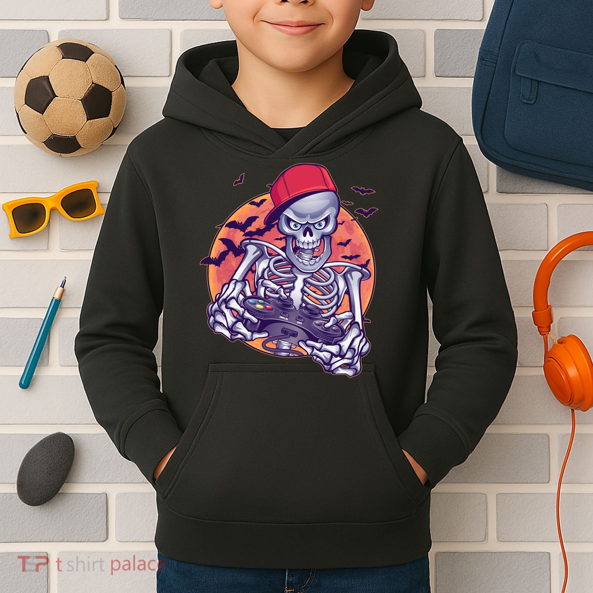 Halloween Video Gamer Skeleton Kids Hoodie