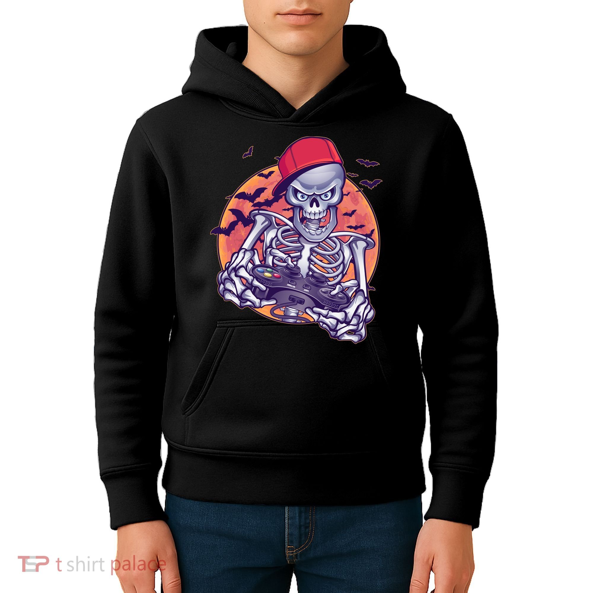 Halloween Video Gamer Skeleton Kids Hoodie