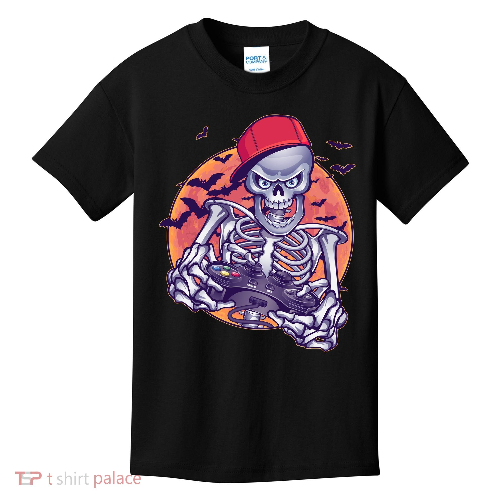 Halloween Video Gamer Skeleton Kids T-Shirt
