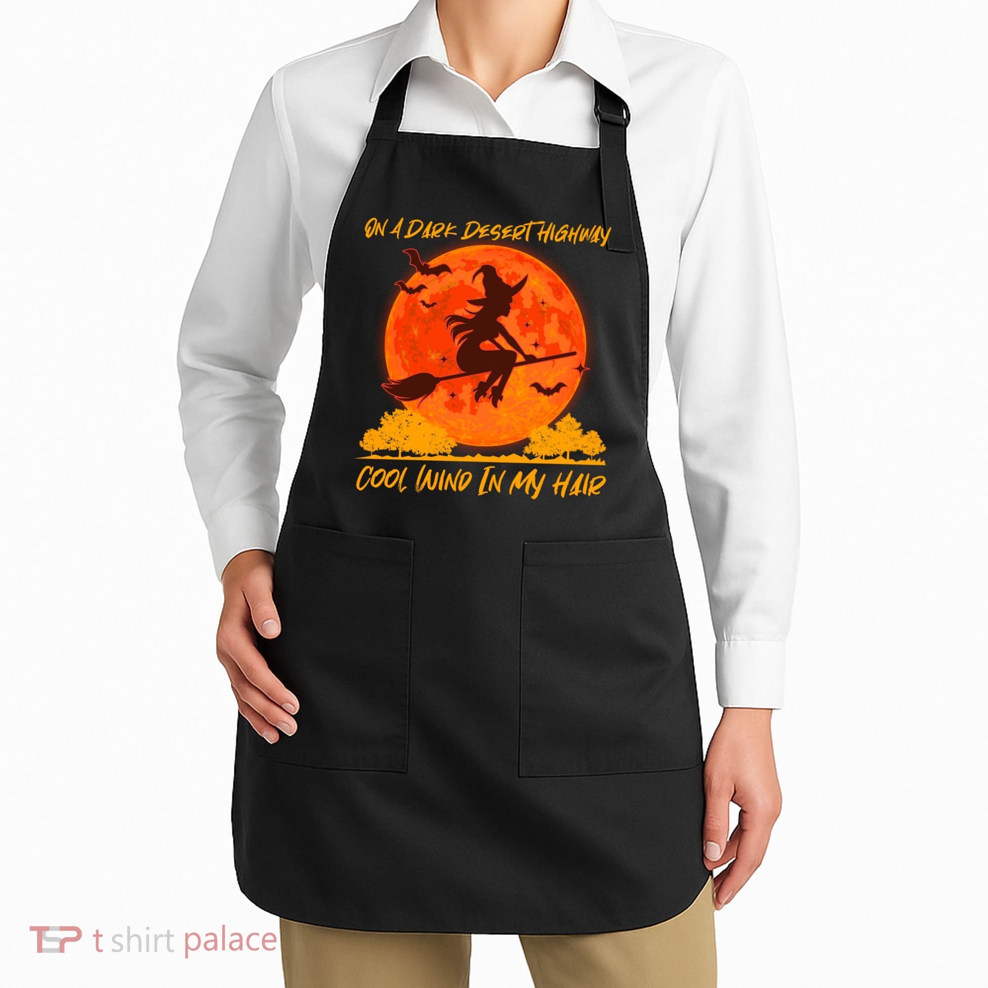 Halloween Witch On A Dark Desert Highway Apron