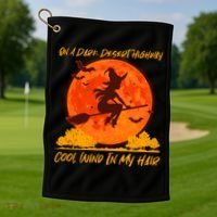 Halloween Witch On A Dark Desert Highway Golf Towel thumb 1