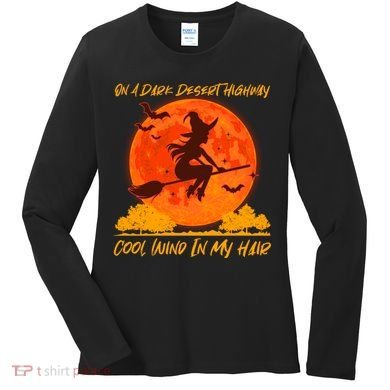 Halloween Witch On A Dark Desert Highway Women's Long Sleeve Shirt