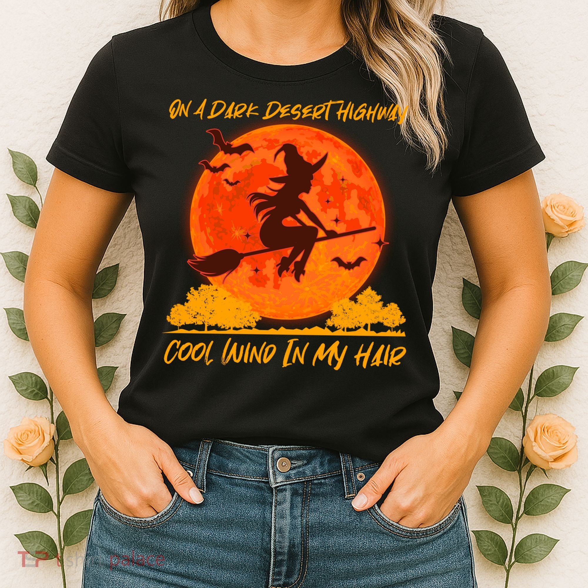 Halloween Witch On A Dark Desert Highway Women's T-Shirt