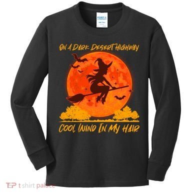 Halloween Witch On A Dark Desert Highway Kids Long Sleeve Shirt