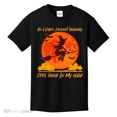 Halloween Witch On A Dark Desert Highway Kids T-Shirt