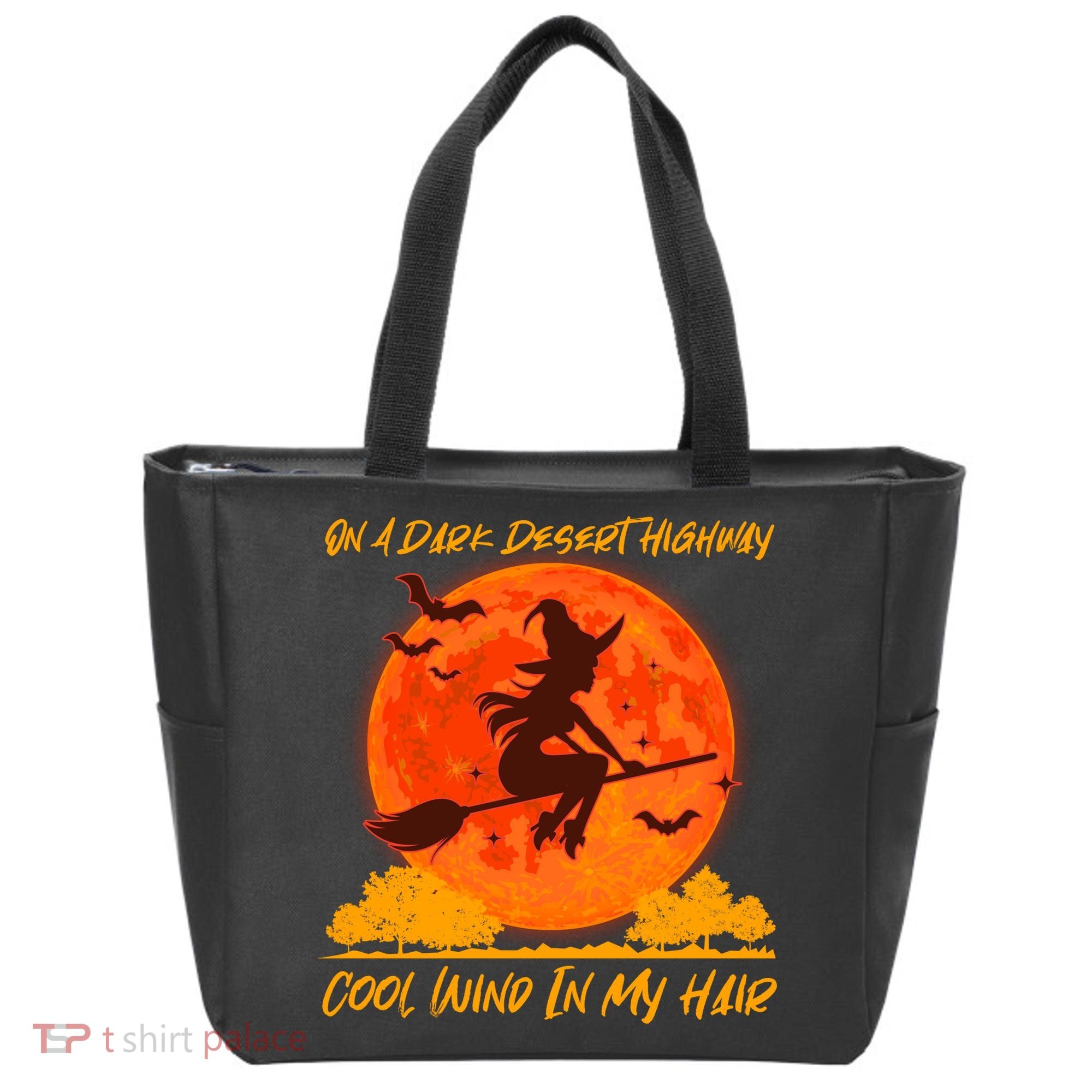 Halloween Witch On A Dark Desert Highway Tote Bag