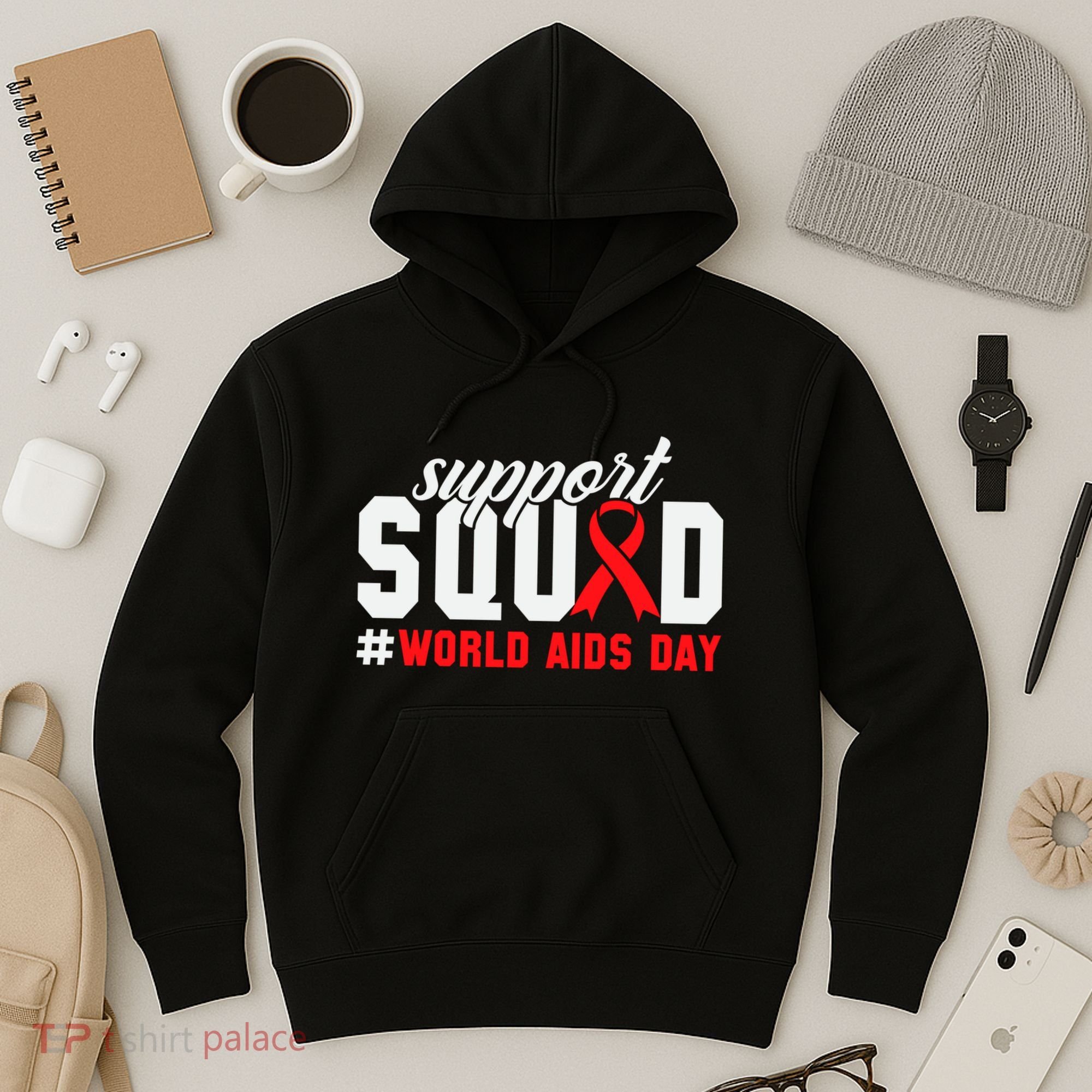 Hiv Awareness Month Support Hiv Red Ribbon Aids Awareness Long Sleeve Hoodie