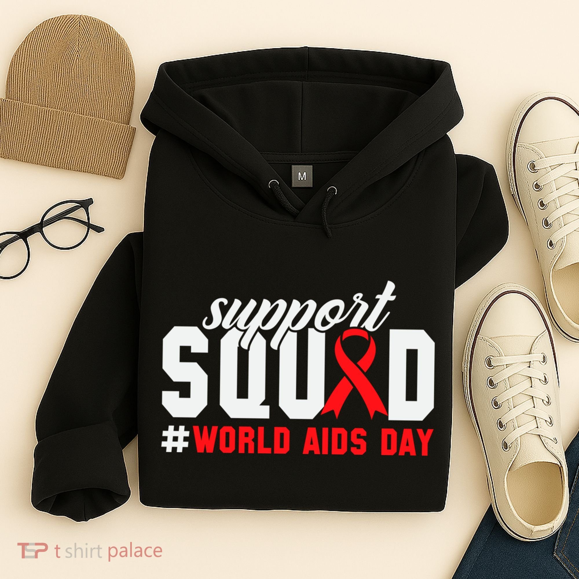 Hiv Awareness Month Support Hiv Red Ribbon Aids Awareness Long Sleeve Hoodie